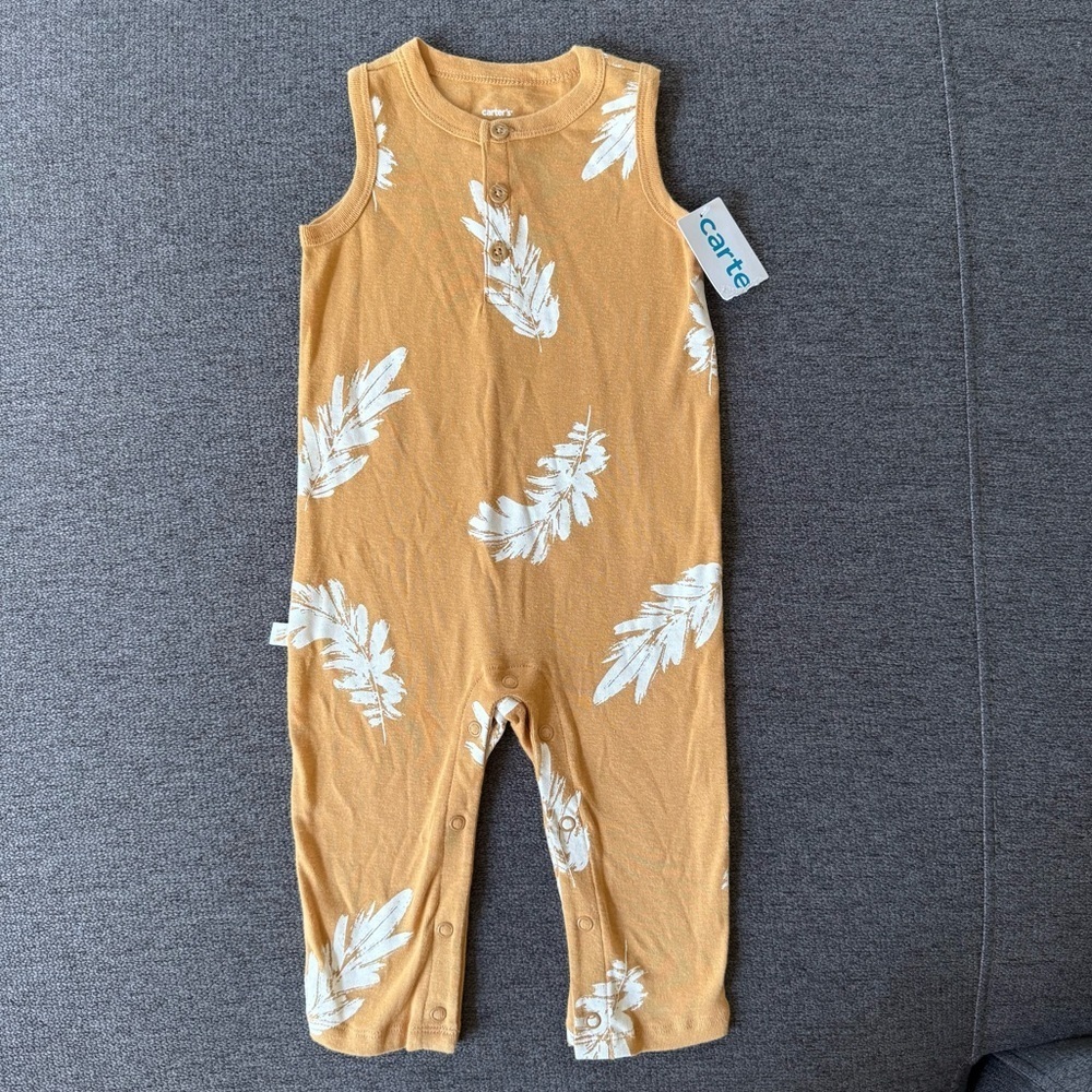 Carter's yellow-orange baby boy 9M Jumpsuit White Feather Sleeveless NWT